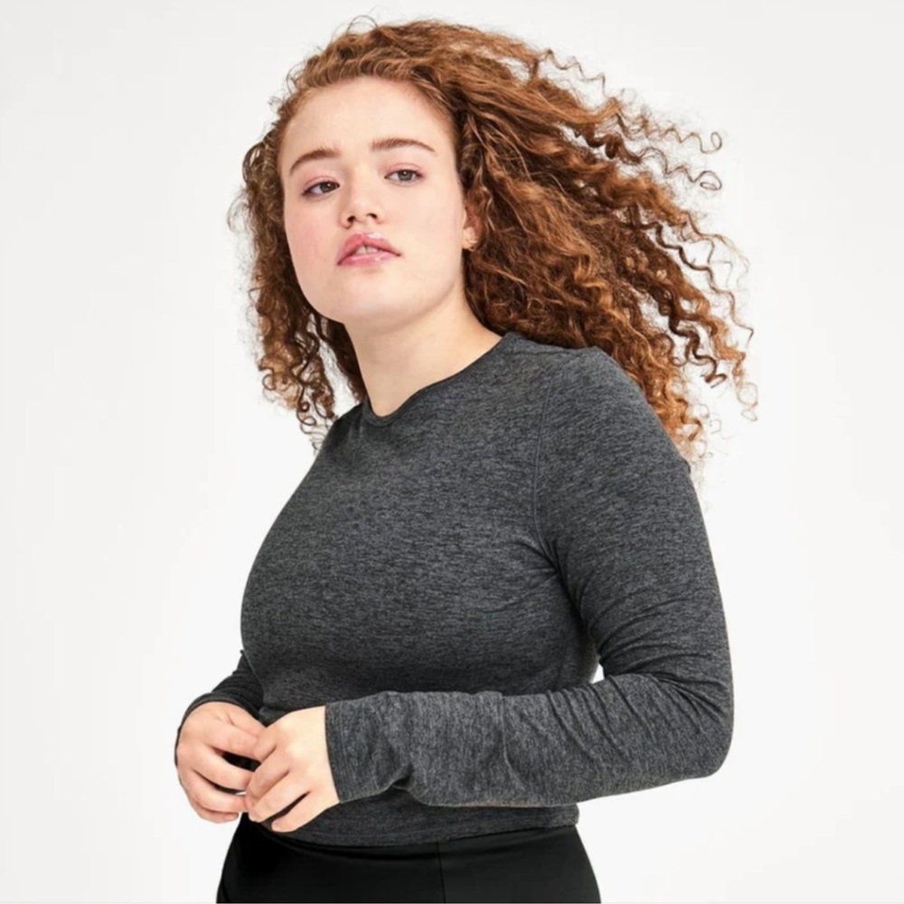 Girlfriend Collective ReSet Cropped Long Sleeve Workout Top Gray LG Activewear‎